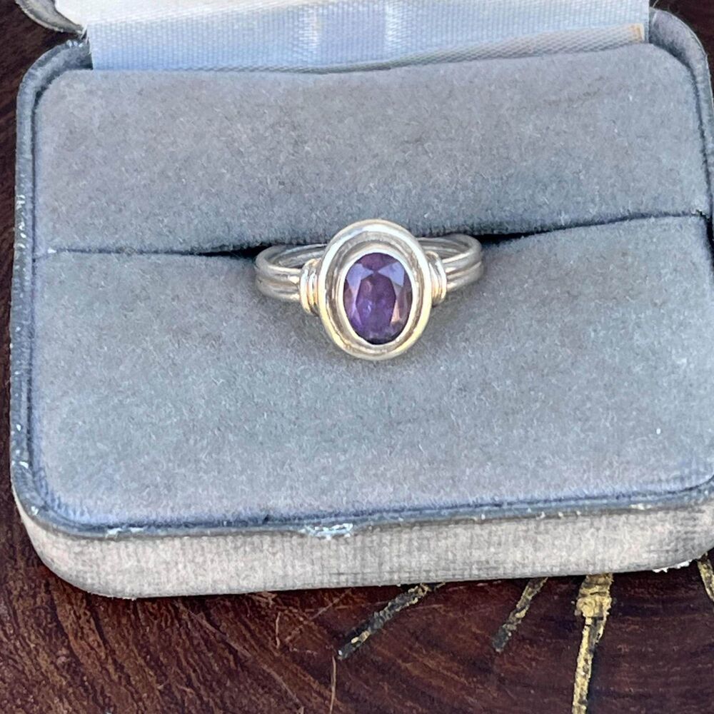 Vintage Amethyst Ring Size 6 1/4 80s Purple Gemstone
